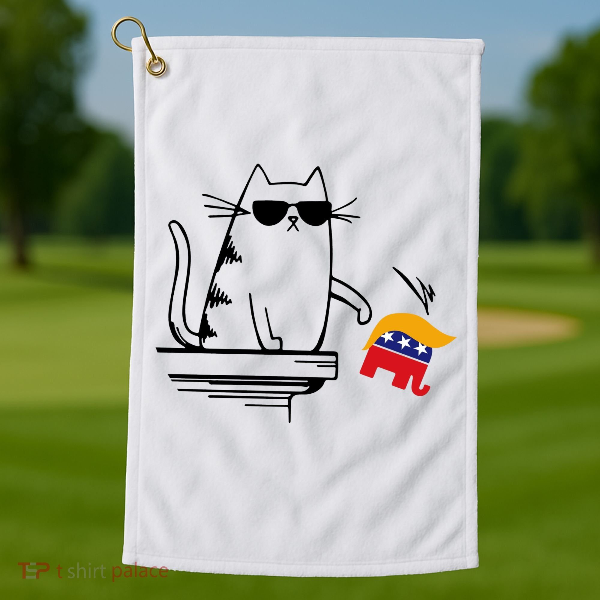 Cool Cat Knock Over Trump Elephant Hair 2024 Harris Walz Golf Towel
