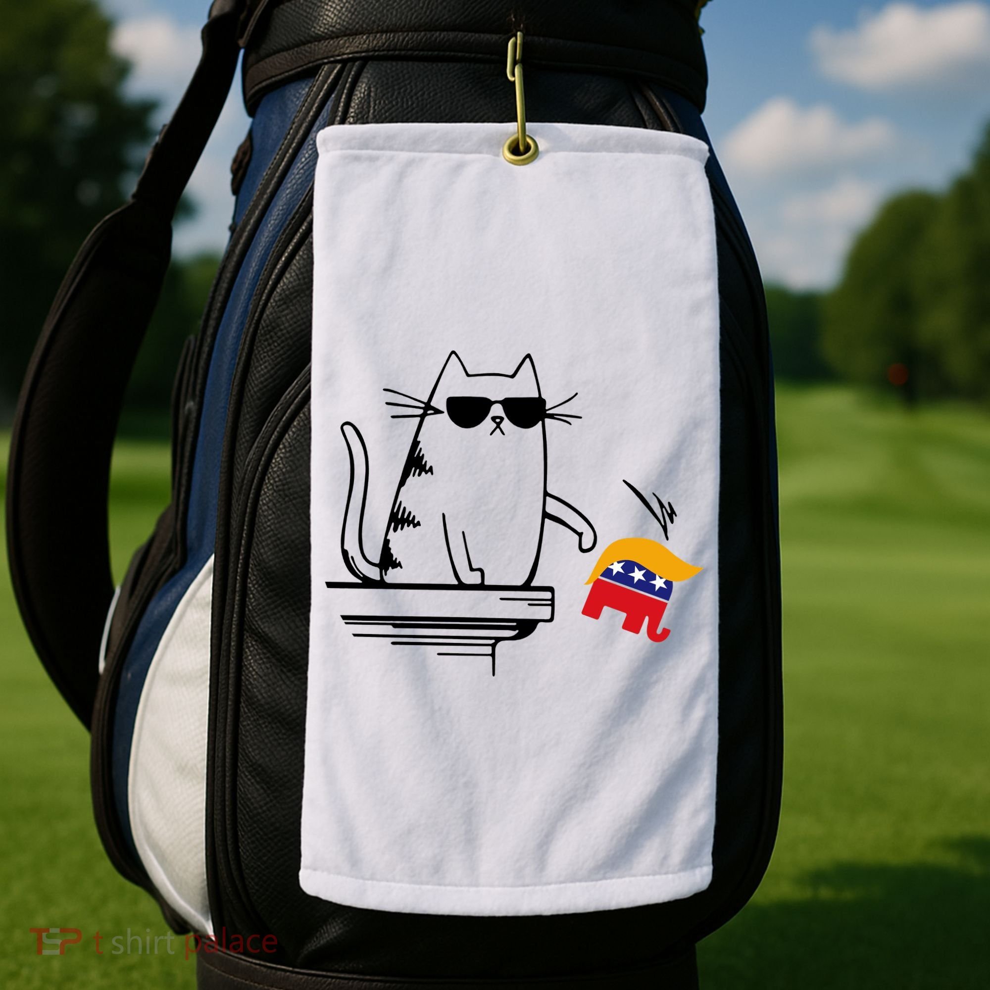 Cool Cat Knock Over Trump Elephant Hair 2024 Harris Walz Golf Towel