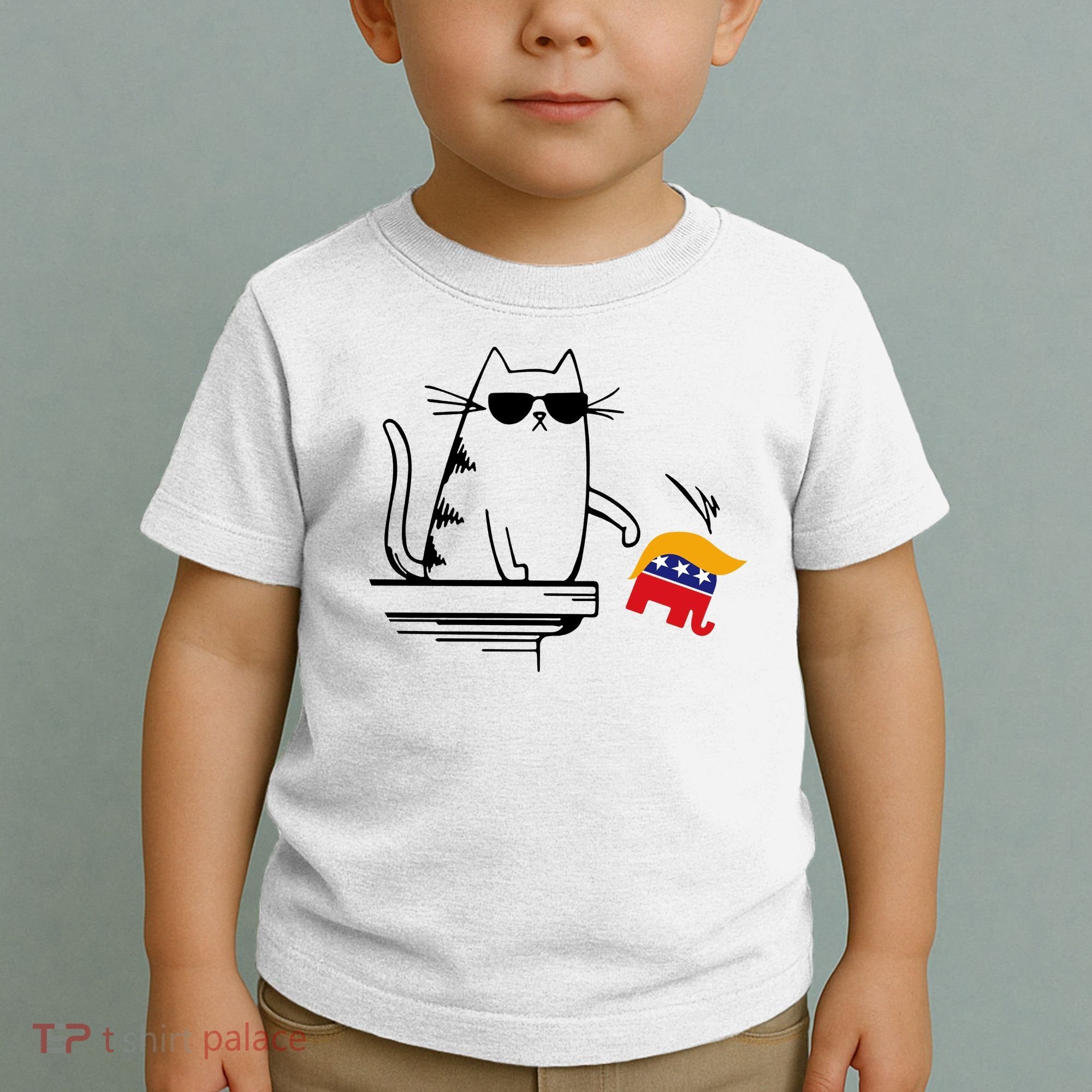 Cool Cat Knock Over Trump Elephant Hair 2024 Harris Walz Toddler T-Shirt