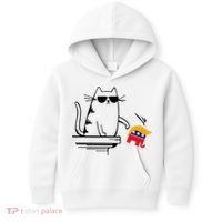 Cool Cat Knock Over Trump Elephant Hair 2024 Harris Walz Kids Hoodie thumb 0