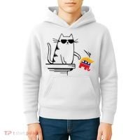 Cool Cat Knock Over Trump Elephant Hair 2024 Harris Walz Kids Hoodie thumb 4