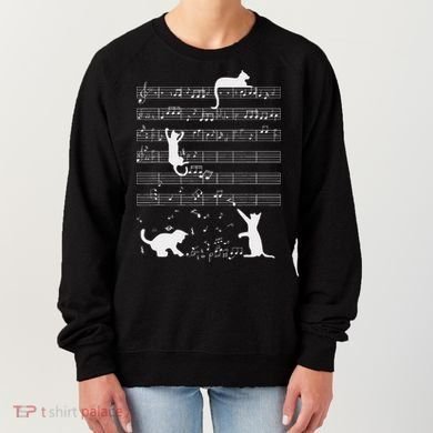 Cute Cat Kitty Playing Music Note Funny Clef Musician Art Women's Sweatshirt