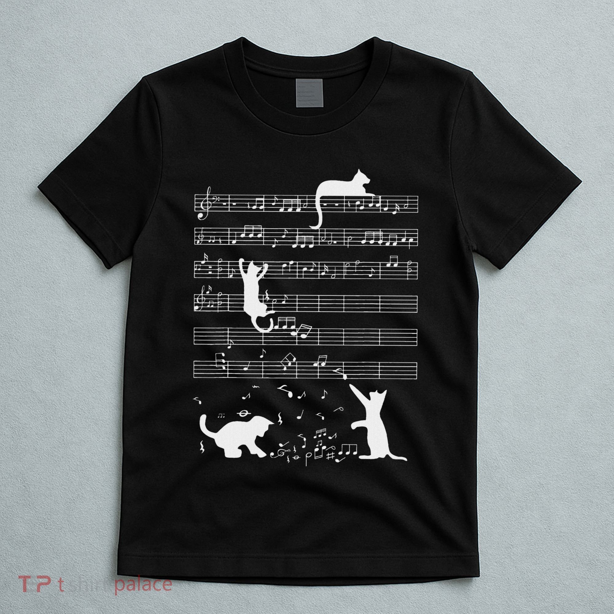 Cute Cat Kitty Playing Music Note Funny Clef Musician Art T-Shirt