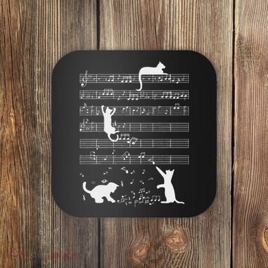 Cute Cat Kitty Playing Music Note Funny Clef Musician Art Coaster