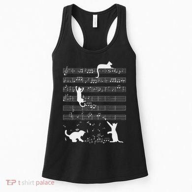 Cute Cat Kitty Playing Music Note Funny Clef Musician Art Women's Tank Top
