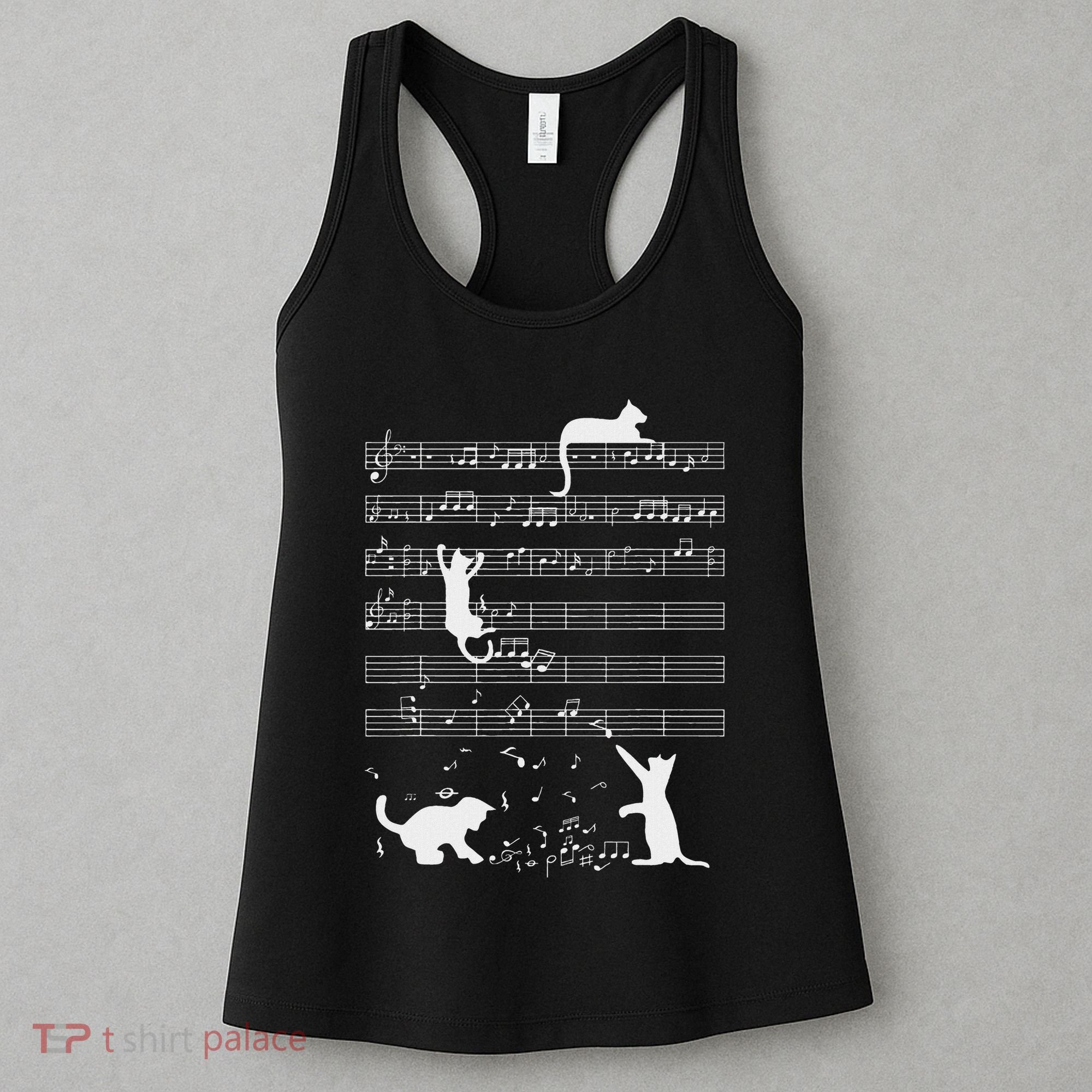 Cute Cat Kitty Playing Music Note Funny Clef Musician Art Women's Tank Top