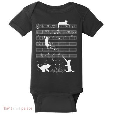 Cute Cat Kitty Playing Music Note Funny Clef Musician Art Baby Bodysuit