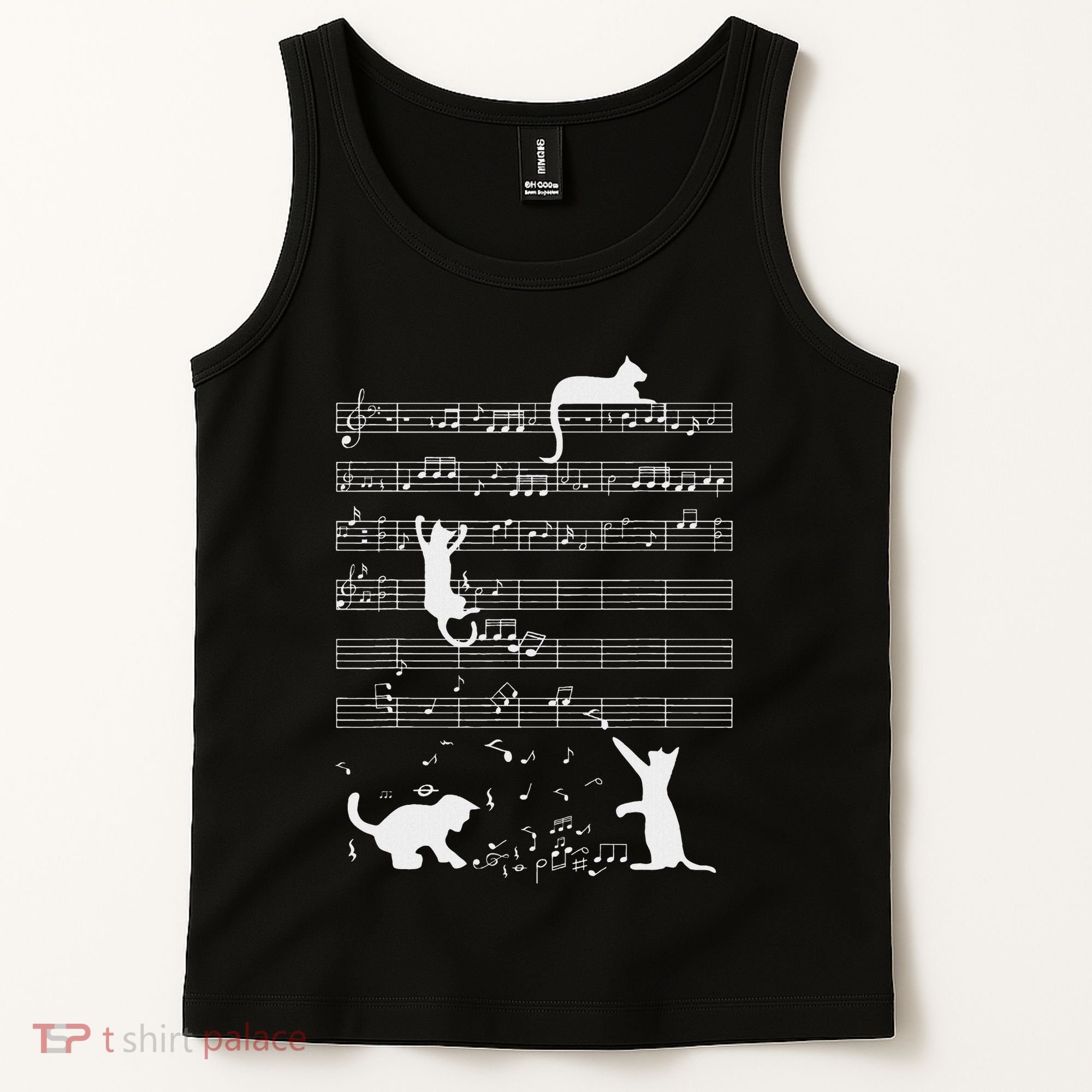 Cute Cat Kitty Playing Music Note Funny Clef Musician Art Tank Top
