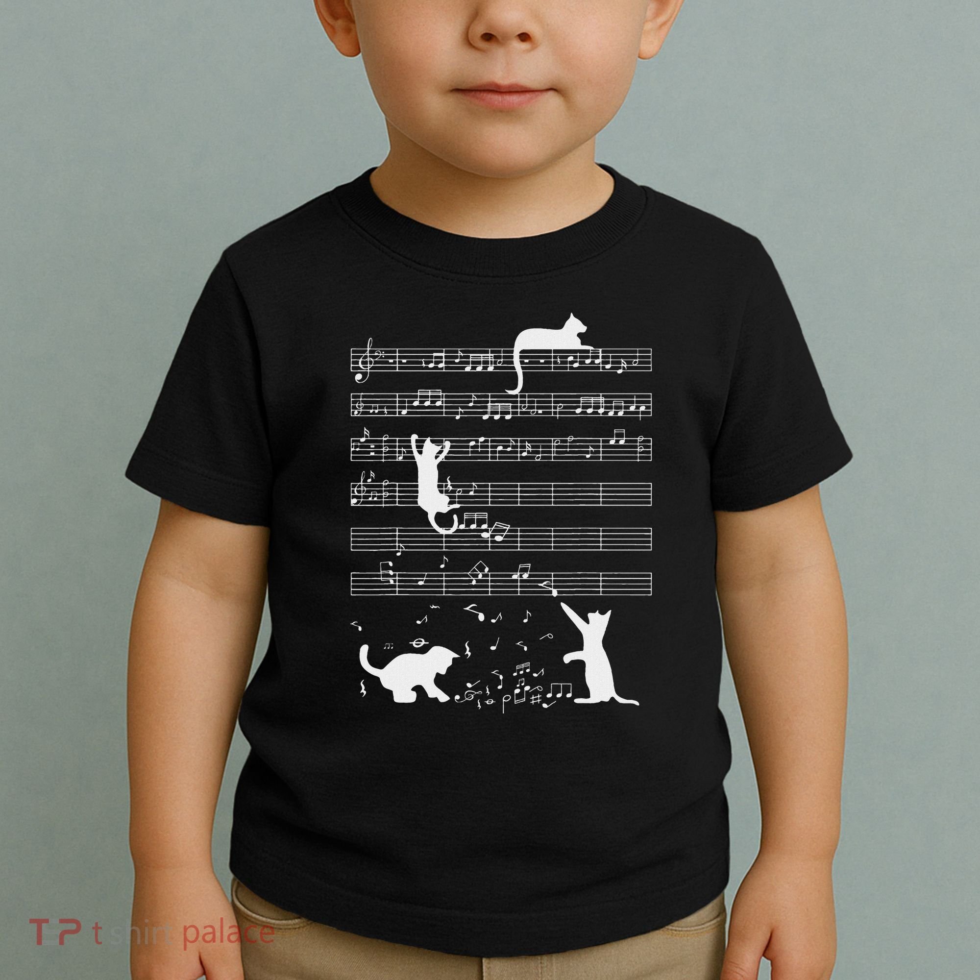 Cute Cat Kitty Playing Music Note Funny Clef Musician Art Toddler T-Shirt