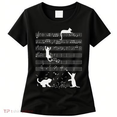 Cute Cat Kitty Playing Music Note Funny Clef Musician Art Women's T-Shirt