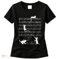 Cute Cat Kitty Playing Music Note Funny Clef Musician Art Women's T-Shirt thumb 0