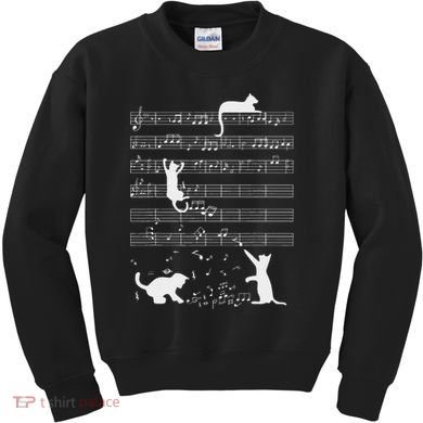 Cute Cat Kitty Playing Music Note Funny Clef Musician Art Kids Sweatshirt