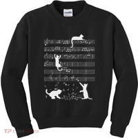 Cute Cat Kitty Playing Music Note Funny Clef Musician Art Kids Sweatshirt thumb 0