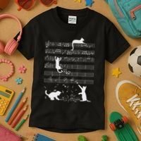 Cute Cat Kitty Playing Music Note Funny Clef Musician Art Kids T-Shirt thumb 3