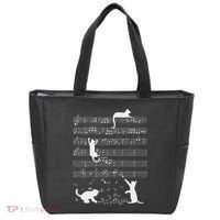 Cute Cat Kitty Playing Music Note Funny Clef Musician Art Tote Bag thumb 0