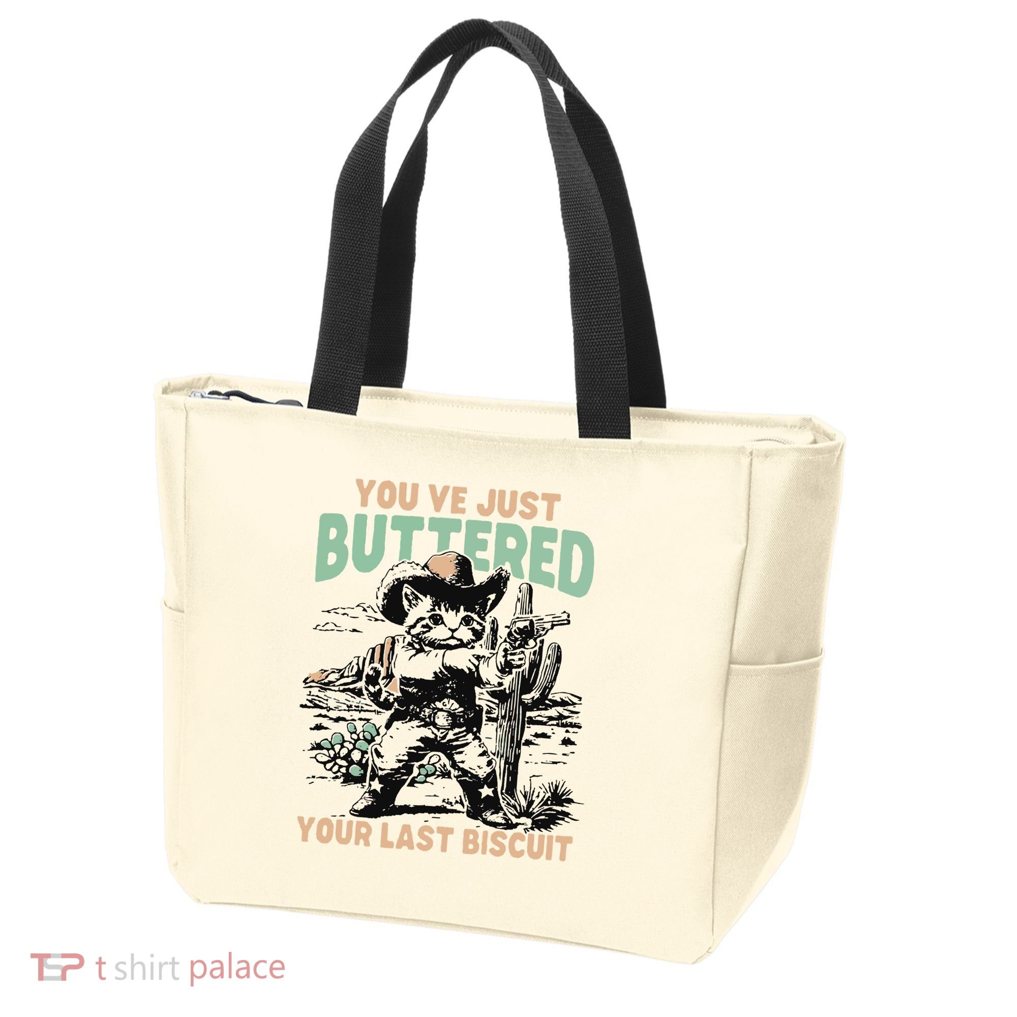 Cute Cowboy Kitten YouVe Just Buttered Your Last Biscuit Tote Bag
