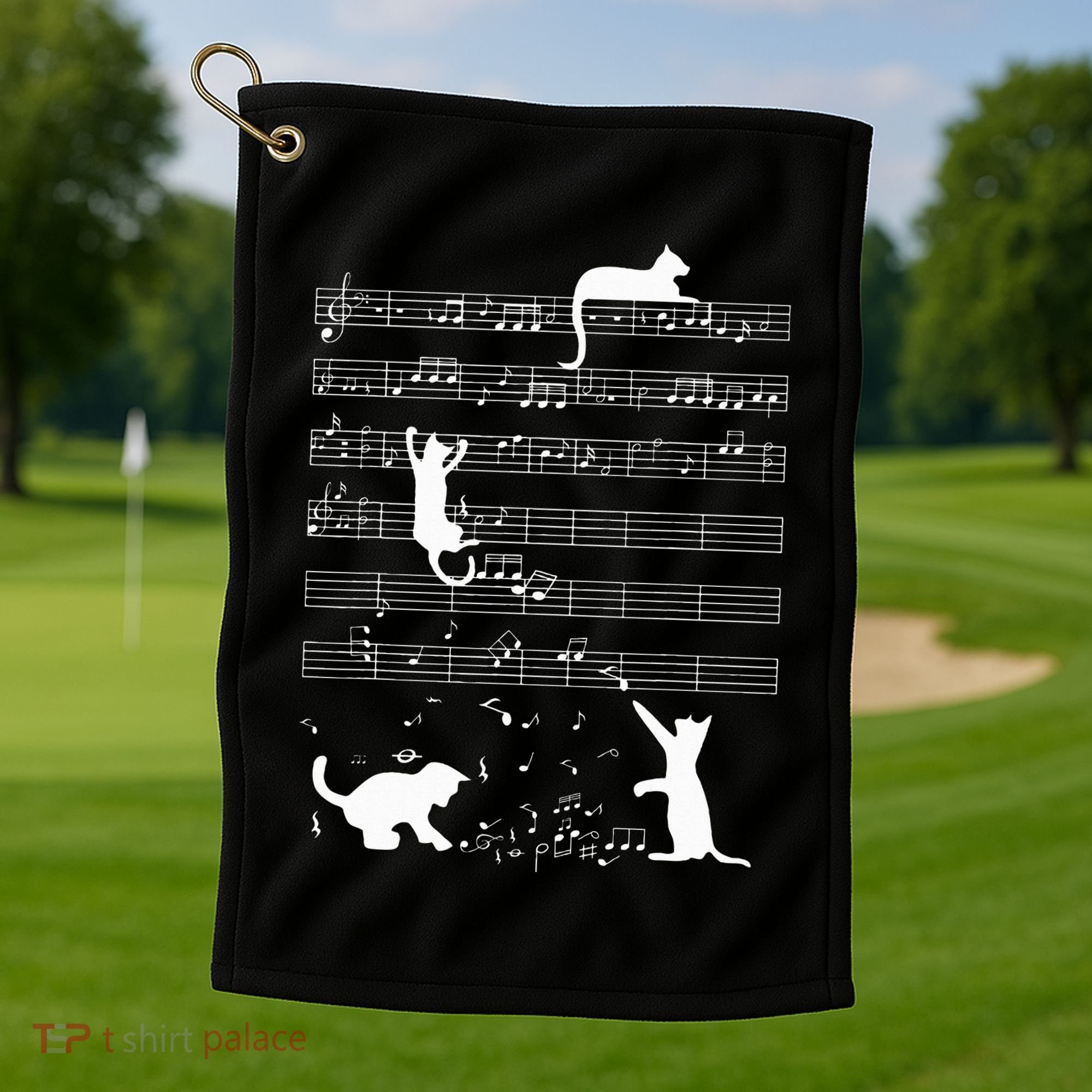 Cute Cat Kitty Playing Music Note Golf Towel