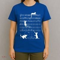 Cute Cat Kitty Playing Music Note T-Shirt thumb 4