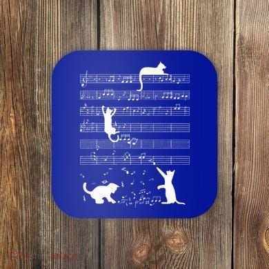 Cute Cat Kitty Playing Music Note Coaster