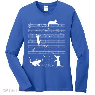 Cute Cat Kitty Playing Music Note Women's Long Sleeve Shirt