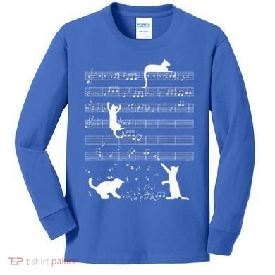 Cute Cat Kitty Playing Music Note Kids Long Sleeve Shirt