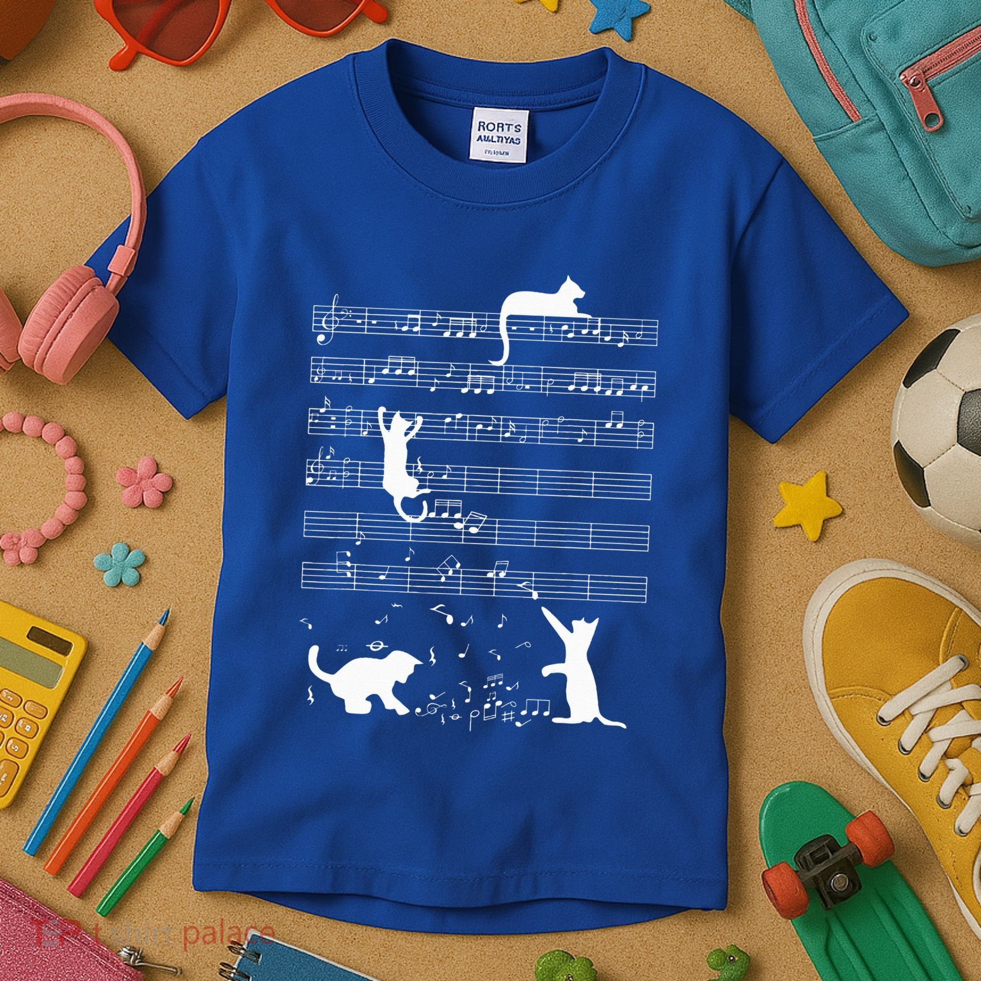 Cute Cat Kitty Playing Music Note Kids T-Shirt