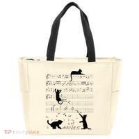 Cute Cat Kitty Playing Music Note Clef Musician Art Tote Bag thumb 0
