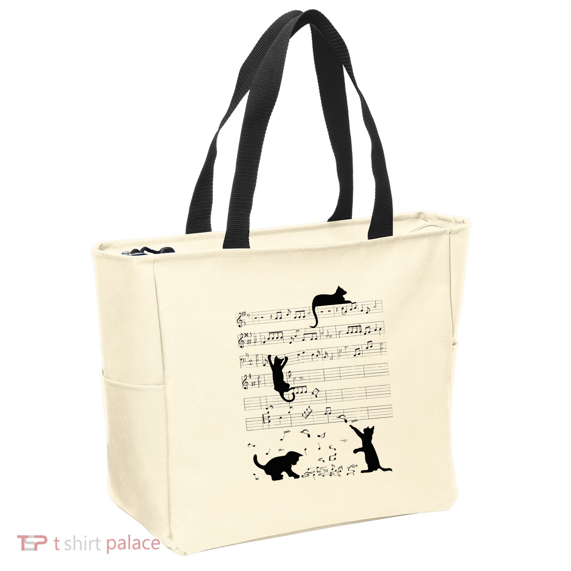 Cute Cat Kitty Playing Music Note Clef Musician Art Tote Bag