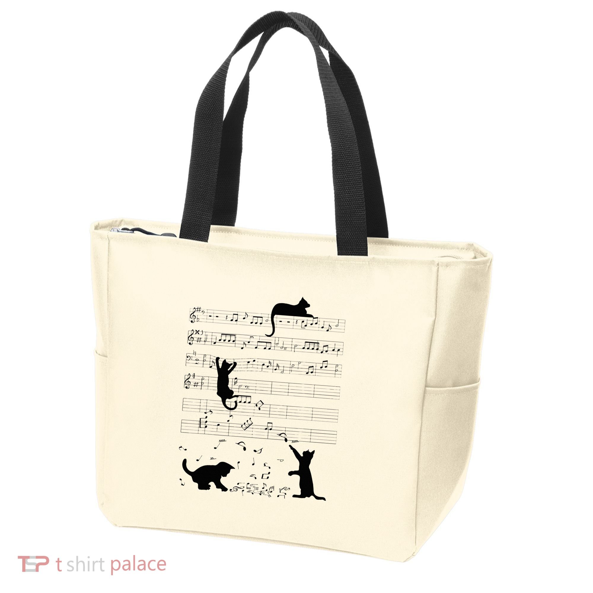 Cute Cat Kitty Playing Music Note Clef Musician Art Tote Bag