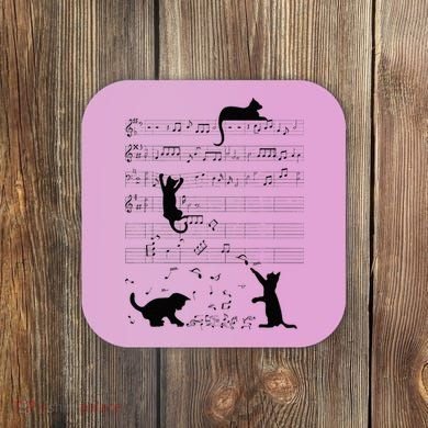 Cute Cat Kitty Playing Music Note Clef Musician Art Coaster