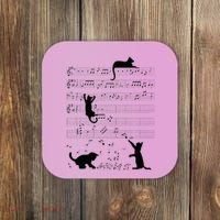 Cute Cat Kitty Playing Music Note Clef Musician Art Coaster thumb 0