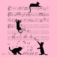 Cute Cat Kitty Playing Music Note Clef Musician Art Coaster thumb 2