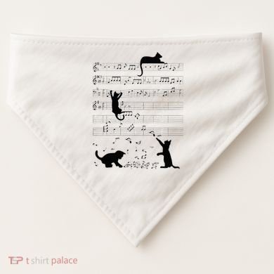 Cute Cat Kitty Playing Music Note Clef Musician Art USA-Made Doggie Bandana
