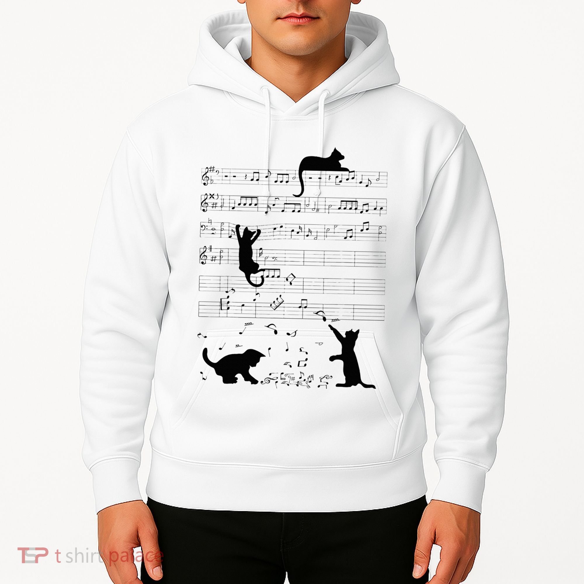 Cute Cat Kitty Playing Music Note Clef Musician Art Hoodie