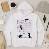 Cute Cat Kitty Playing Music Note Clef Musician Art Hoodie thumb 3