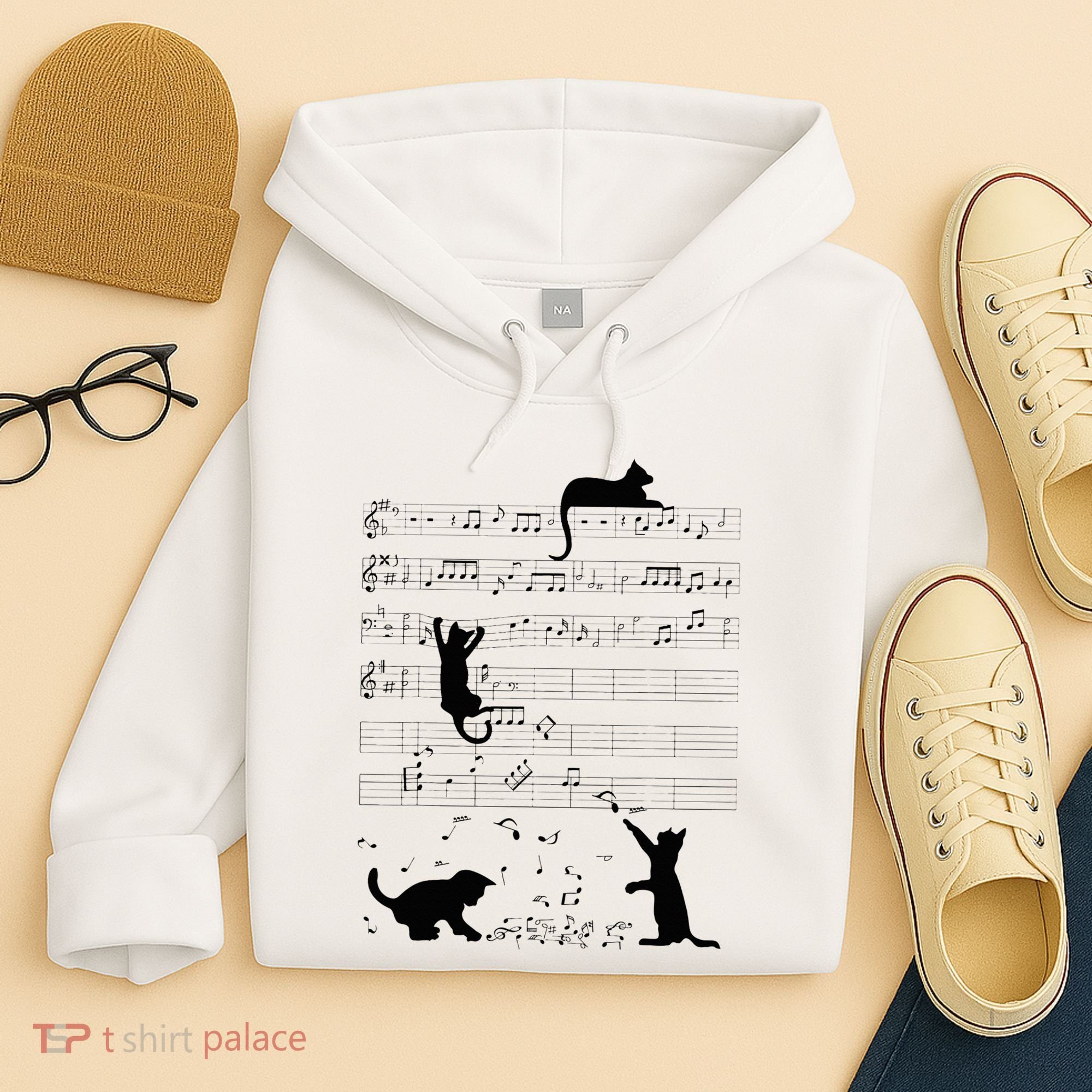 Cute Cat Kitty Playing Music Note Clef Musician Art Hoodie