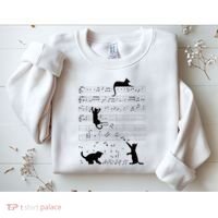 Cute Cat Kitty Playing Music Note Clef Musician Art Sweatshirt thumb 2