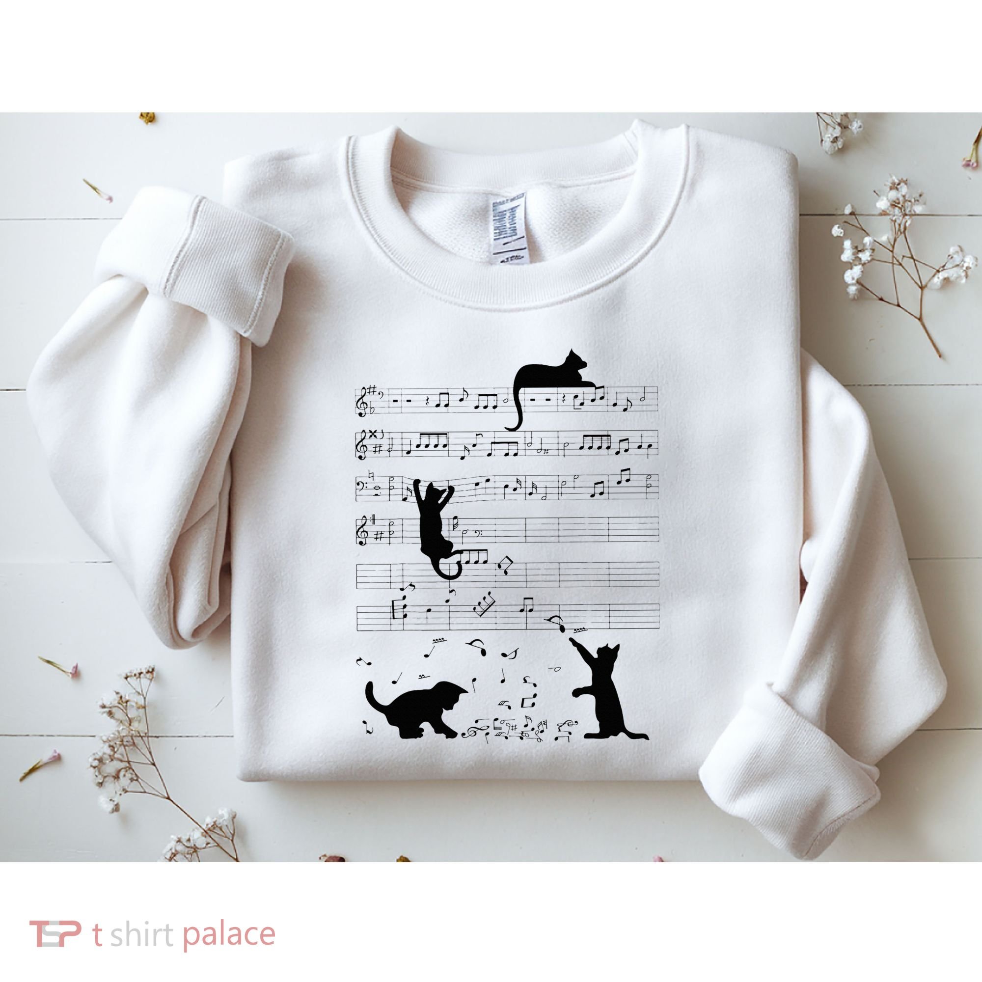 Cute Cat Kitty Playing Music Note Clef Musician Art Sweatshirt