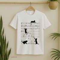 Cute Cat Kitty Playing Music Note Clef Musician Art T-Shirt thumb 2