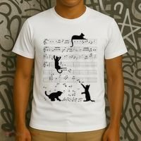 Cute Cat Kitty Playing Music Note Clef Musician Art T-Shirt thumb 3