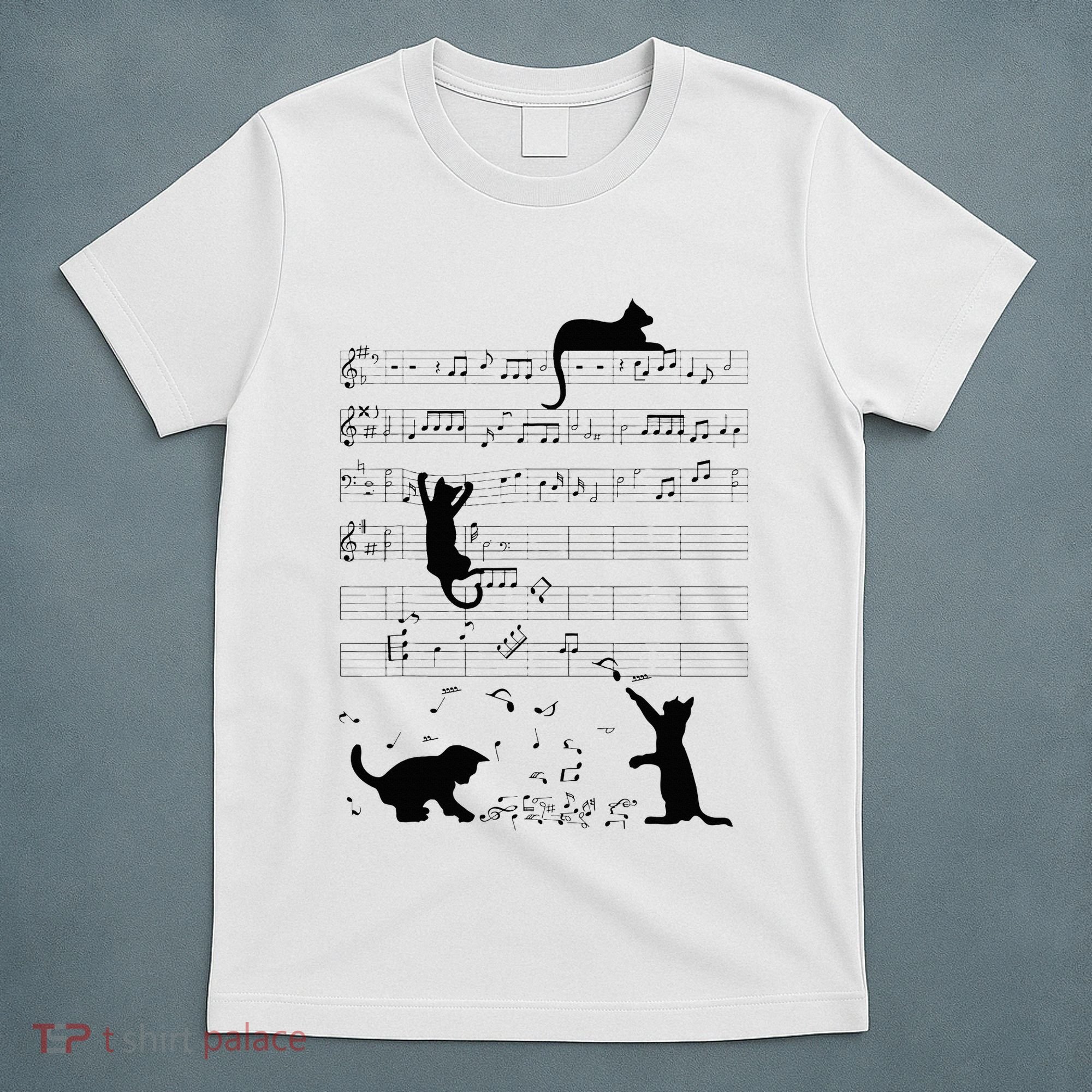 Cute Cat Kitty Playing Music Note Clef Musician Art T-Shirt