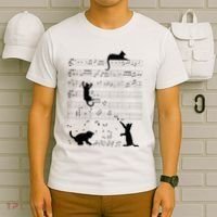 Cute Cat Kitty Playing Music Note Clef Musician Art T-Shirt thumb 6
