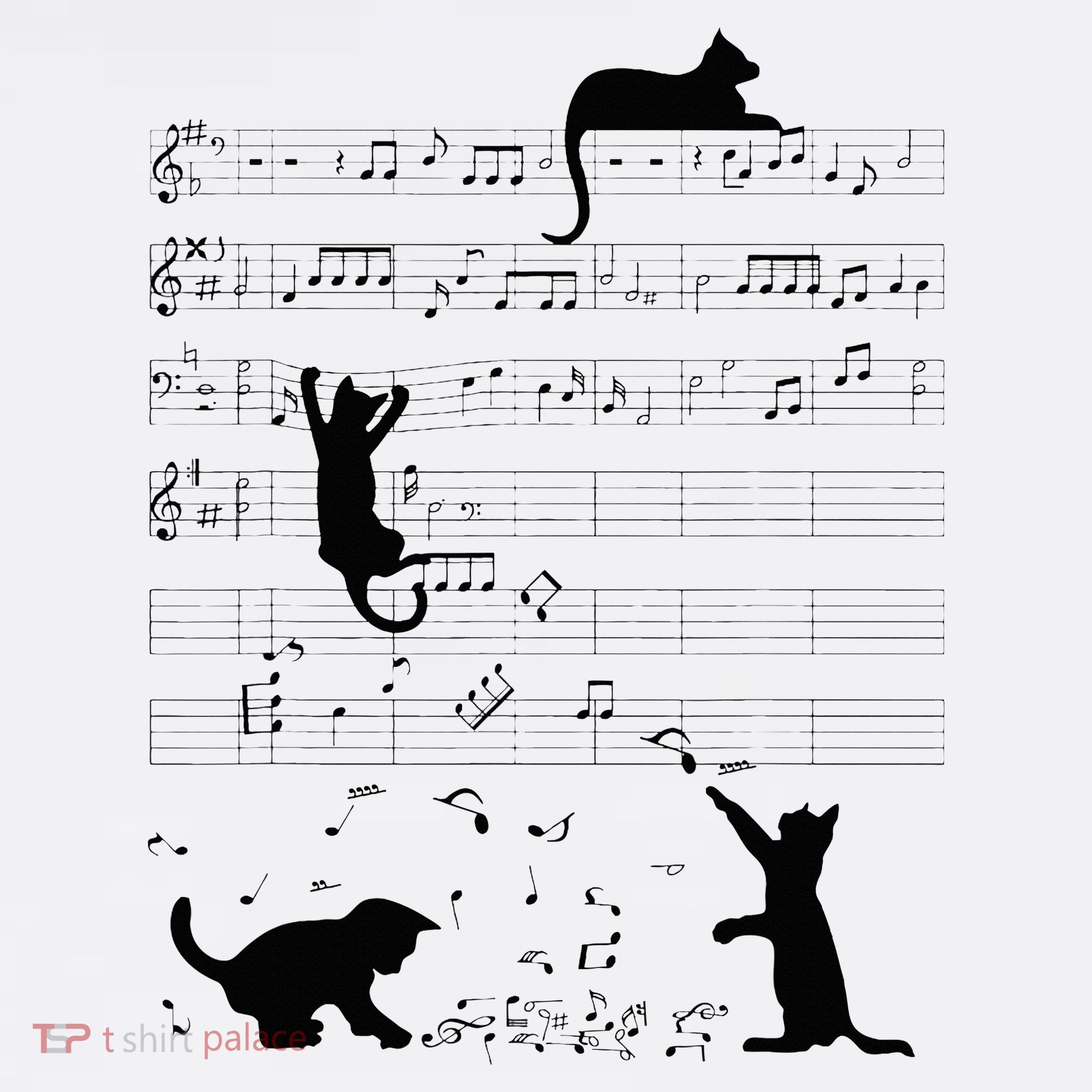 Cute Cat Kitty Playing Music Note Clef Musician Art T-Shirt