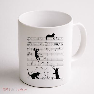 Cute Cat Kitty Playing Music Note Clef Musician Art Coffee Mug back