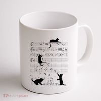 Cute Cat Kitty Playing Music Note Clef Musician Art Coffee Mug thumb 1