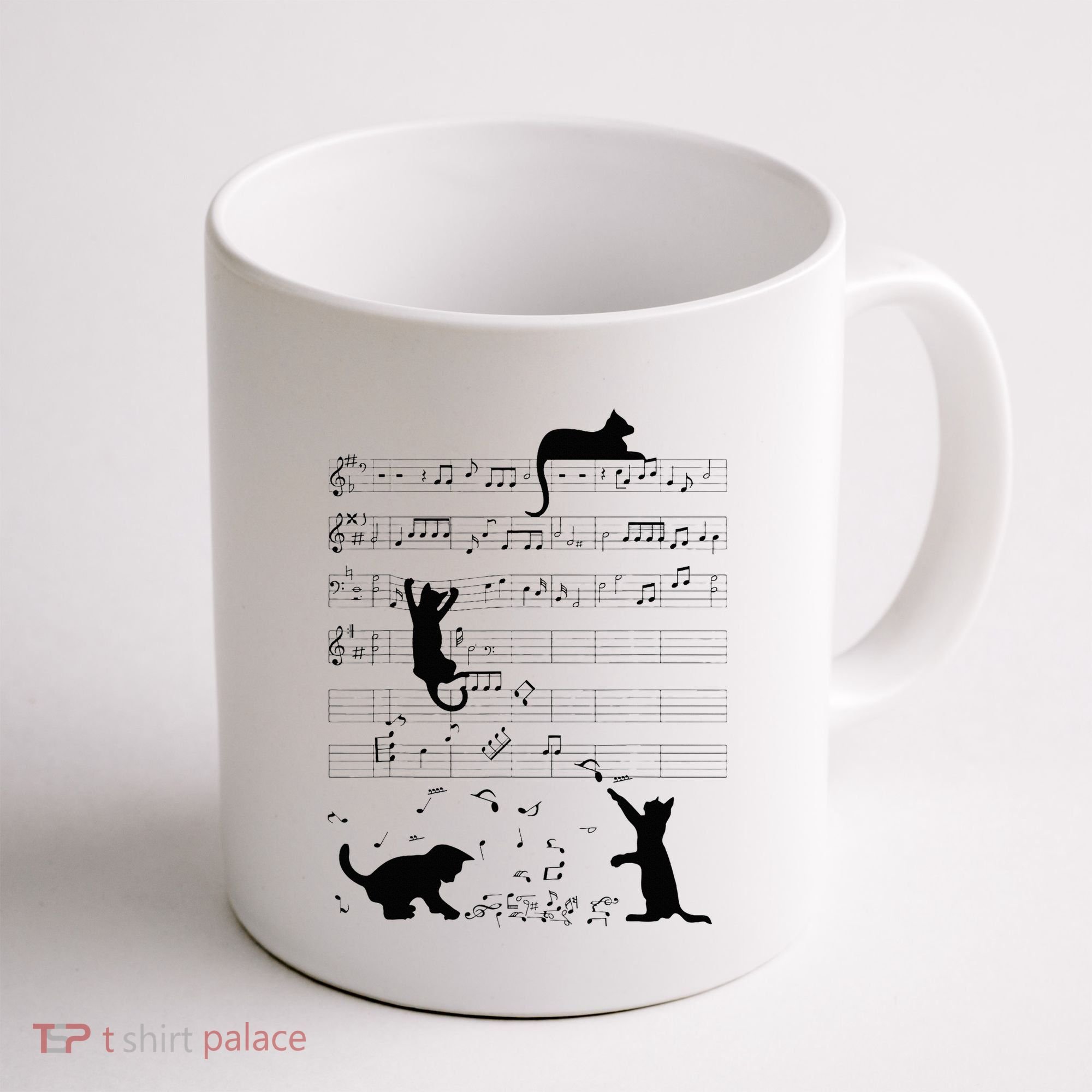 Cute Cat Kitty Playing Music Note Clef Musician Art Coffee Mug