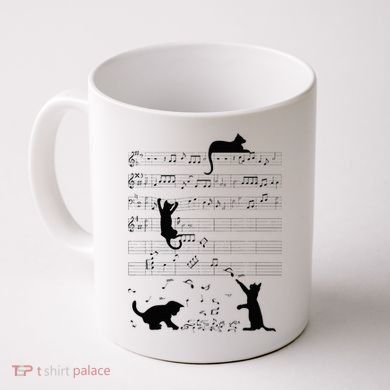 Cute Cat Kitty Playing Music Note Clef Musician Art Coffee Mug