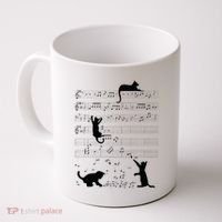 Cute Cat Kitty Playing Music Note Clef Musician Art Coffee Mug thumb 0
