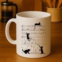 Cute Cat Kitty Playing Music Note Clef Musician Art Coffee Mug thumb 4