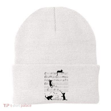 Cute Cat Kitty Playing Music Note Clef Musician Art Beanie